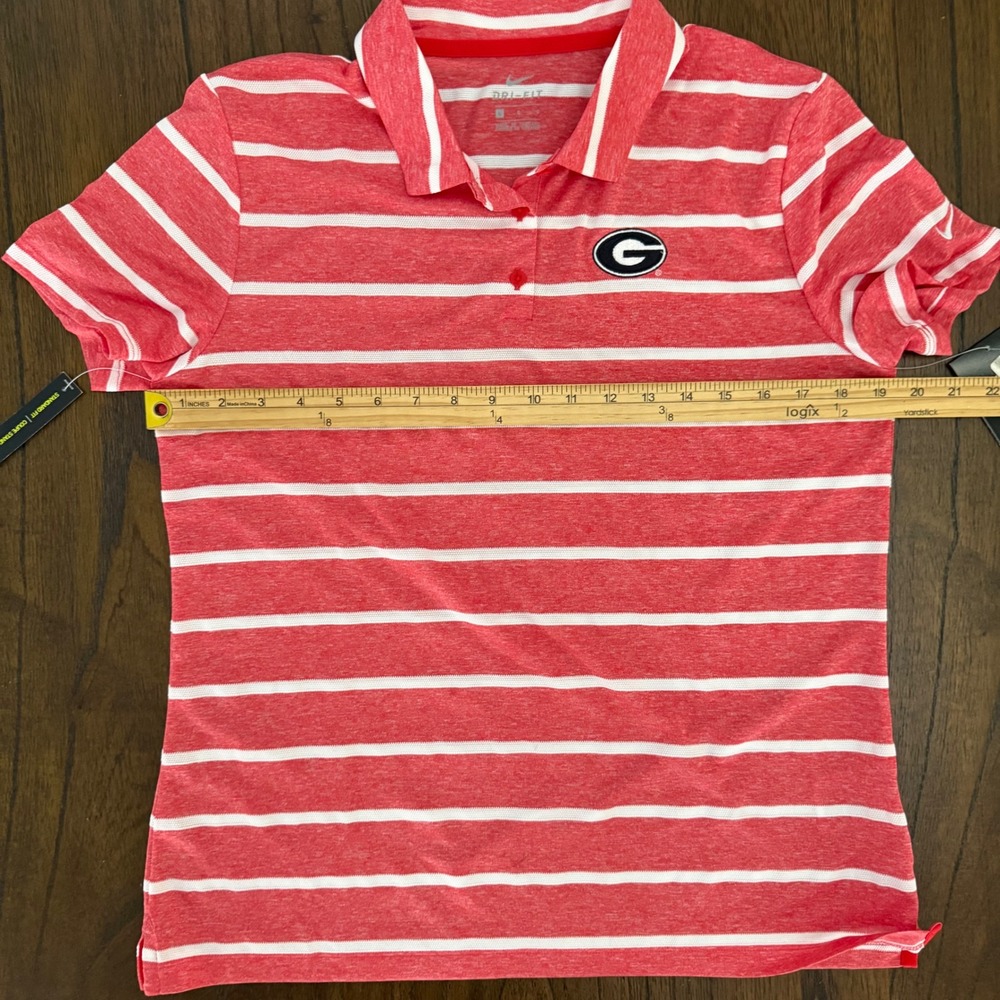 Nike Georgia Bulldogs Dri-FIT Striped Polo Shirt Red White Women's Large NWT - Picture 6 of 7